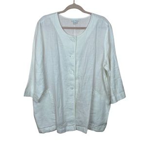 Pure J. Jill 100% Linen White Button Front Boxy Blouse Plus Size 2X